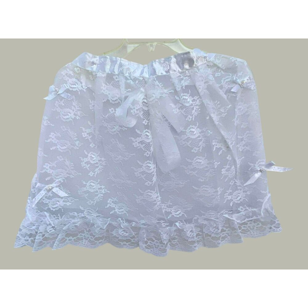 Vintage Lace Half Apron Embellished Bows Shabby Chic Romantic White